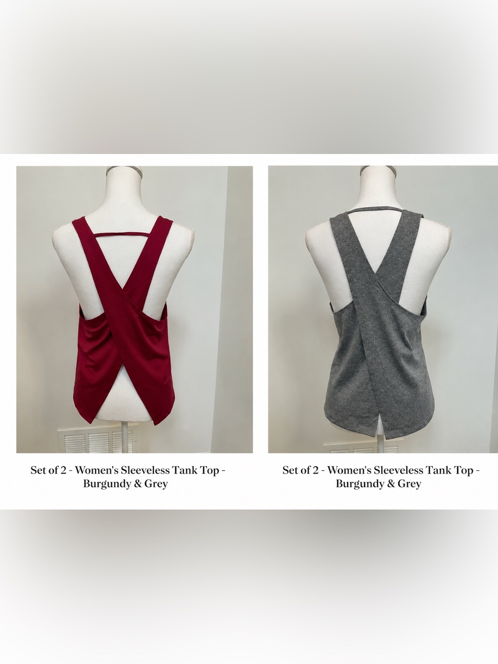 Set of 2 - Women's Sleeveless Tank Top - Burgundy & Grey